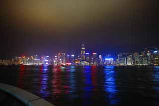 Foto, materieel, vrij, landschap, schilderstuk, bevoorraden foto,De avond uitzicht van Hong Kong, Torenflat, Gebouw, Neon, Avond uitzicht