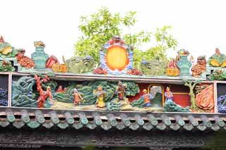 Foto, materieel, vrij, landschap, schilderstuk, bevoorraden foto,Chen Clan Temple, Chinese particuliere handenarbeiden gebouw, Baksteen beeldhouwkunst, Zuidelijk edel, Decoratie