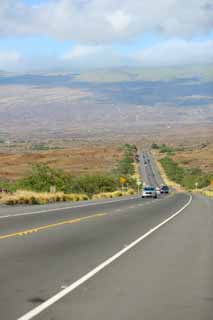 photo,material,free,landscape,picture,stock photo,Creative Commons,The road which opened up lava, highway, Asphalt, Lava, car