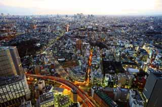 fotografia, material, livra, ajardine, imagine, proveja fotografia,Panorama de Tquio, construindo, Ikebukuro, A via expressa Metropolitana, Shinjuku