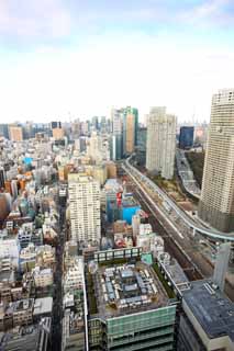 Foto, materiell, befreit, Landschaft, Bild, hat Foto auf Lager,Tokyo-Rundblick, Gebude, Das Stadtzentrumsgebiet, Shiodome, Der Shinkansen