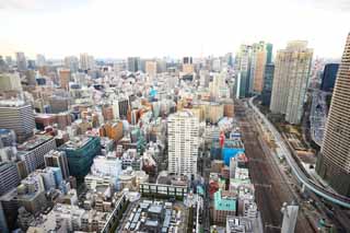 photo,material,free,landscape,picture,stock photo,Creative Commons,Tokyo panorama, building, The downtown area, Shiodome, track