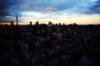 foto,tela,gratis,paisaje,fotografa,idea,Puesta de sol de Tokio, Edificio, La rea del centro de la ciudad, Tokyo Tower, Toranomon