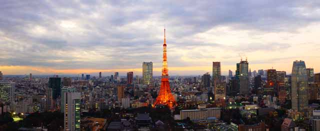 Foto, materieel, vrij, landschap, schilderstuk, bevoorraden foto,Tokio avond uitzicht, Gebouw, De benedenstad wijk, Tokio Toren, Toranomon