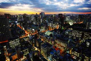 fotografia, materiale, libero il panorama, dipinga, fotografia di scorta,Tokio vista serale, costruendo, L'area del centro, Tamachi, tramonto