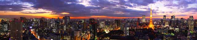 Foto, materieel, vrij, landschap, schilderstuk, bevoorraden foto,Tokio avond uitzicht, Gebouw, De benedenstad wijk, Tokio Toren, Zonsondergang
