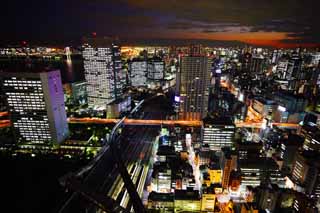 fotografia, material, livra, ajardine, imagine, proveja fotografia,Tquio viso noturna, construindo, A rea de centro da cidade, Tamachi, Odaiba