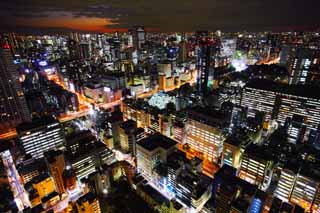 fotografia, material, livra, ajardine, imagine, proveja fotografia,Tquio viso noturna, construindo, A rea de centro da cidade, Tamachi, pr-do-sol