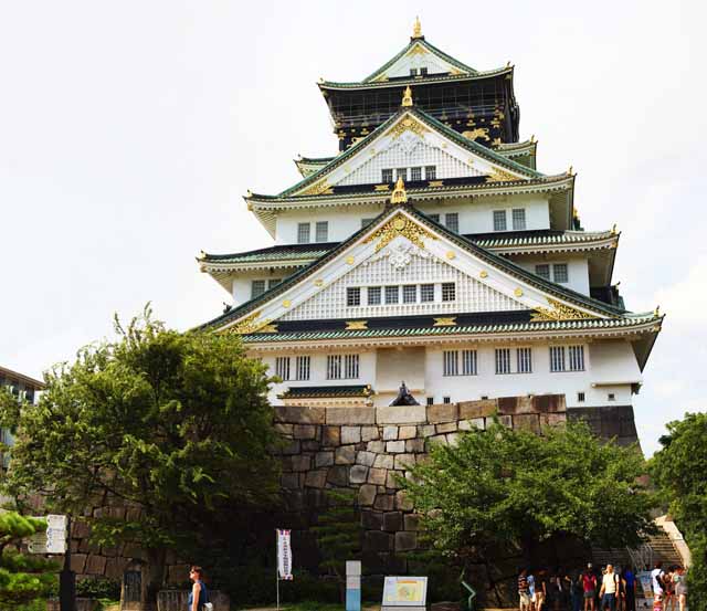 Foto, materieel, vrij, landschap, schilderstuk, bevoorraden foto,De Osaka-jo Kasteel kasteel toren, Kamp van de Osaka zomer, Kasteel van de vader van de Imperiale adviseur, Ieyasu Tokugawa, Heropleving kasteel toren