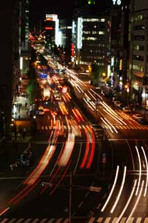 fotografia, materiale, libero il panorama, dipinga, fotografia di scorta,Notte della strada di Sakurada, faro, traccia di luce, fanale posteriore, automobile