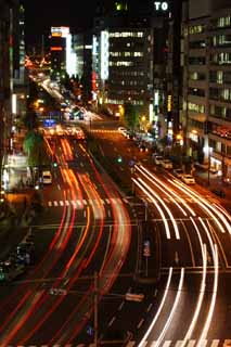 fotografia, materiale, libero il panorama, dipinga, fotografia di scorta,Notte della strada di Sakurada, faro, traccia di luce, fanale posteriore, automobile