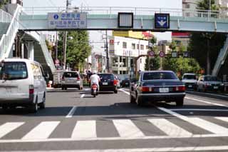 fotografia, materiale, libero il panorama, dipinga, fotografia di scorta,Nakahara Kaido la strada, automobile, asfalto, passaggio pedonale, passerella