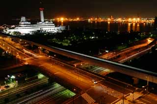 fotografia, materiale, libero il panorama, dipinga, fotografia di scorta,Notte di Odaiba, faro, accendendo, mare, notte