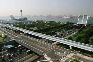 fotografia, materiale, libero il panorama, dipinga, fotografia di scorta,Mattina di Odaiba, MetropolitExpressway, Yurikamome fiancheggia, strada, costa