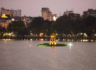photo,material,free,landscape,picture,stock photo,Creative Commons,Tower of Hoan Kiem Lake turtle, , , , 