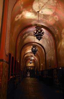 photo,material,free,landscape,picture,stock photo,Creative Commons,Mexican style corridor, lighting, interior, stone pavement, light