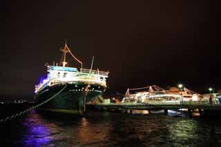 Foto, materiell, befreit, Landschaft, Bild, hat Foto auf Lager,Hafen von Yokohama in der Nacht, , , , 