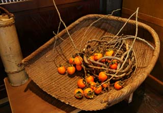 photo,material,free,landscape,picture,stock photo,Creative Commons,The truth and bamboo basket of persimmon, colander, , , Japanese persimmon