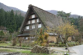 Foto, materieel, vrij, landschap, schilderstuk, bevoorraden foto,Particulier huis van de aansluiting hands van het men in de gebed vervaardiging, Architectuur met hoofd ridgepole, Thatching, Particulier huis, Landelijk landschap