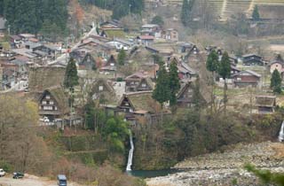 Foto, materieel, vrij, landschap, schilderstuk, bevoorraden foto,Shirakawago kommanderend, Architectuur met hoofd ridgepole, Thatching, Particulier huis, Landelijk landschap