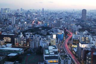 fotografia, materiale, libero il panorama, dipinga, fotografia di scorta,Crepuscolo di Roppongi, costruendo, Il Metropolitexpressway, vista serale, Alla buio