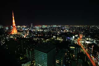 foto,tela,gratis,paisaje,fotografa,idea,Una vista de noche de Roppongi, Edificio, El Metropolitexpressway, Vista de noche, Anochecer