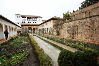 fotografia, materiale, libero il panorama, dipinga, fotografia di scorta,Il Generalife di analisi inferiore del cortile, , , , 