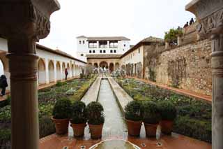 fotografia, materiale, libero il panorama, dipinga, fotografia di scorta,Il Generalife di analisi inferiore del cortile, , , , 