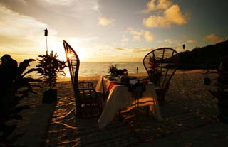 fotografia, materiale, libero il panorama, dipinga, fotografia di scorta,Cena di tramonto, tavola, spiaggia sabbiosa, Il sole di setting, La spiaggia