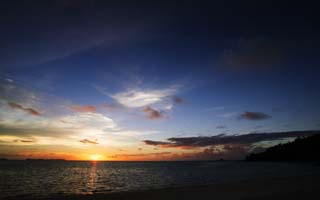 Foto, materieel, vrij, landschap, schilderstuk, bevoorraden foto,Een zonsondergang strand, De instelling zon, Wolk, Rooskleurig-rose bewolking, Zandstrand