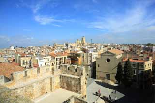 Foto, materieel, vrij, landschap, schilderstuk, bevoorraden foto,Panoramisch uitzicht van Tarragona, , , , 