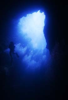 photo, la matire, libre, amnage, dcrivez, photo de la rserve,Luisez d'un couloir bleu, caverne, PLONGER, La mer, photographie sous-marine