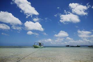 fotografia, materiale, libero il panorama, dipinga, fotografia di scorta,Il mare di pomeriggio quieto, barca, cielo blu, nube, onda