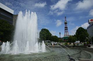 fotografia, materiale, libero il panorama, dipinga, fotografia di scorta, un parco secondo l'Universit di Sapporo, fontana, torre, facendo il turista macchia, Sapporo