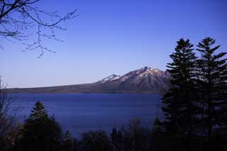 Foto, materieel, vrij, landschap, schilderstuk, bevoorraden foto,Tijdstip van Lake Shikotsu-ko, Plas, Ik het doe, en het is Plas kunst, Kustlijn, De besneeuwde bergen