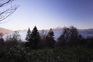 foto,tela,gratis,paisaje,fotografa,idea,Tiempo de Lake Shikotsu - ko, Lago, Lo hago, y es el arte de lago, Orilla, Las montaas cubiertas de nieve