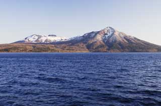 Foto, materiell, befreit, Landschaft, Bild, hat Foto auf Lager,Zeit des Sees Shikotsu-ko, See, Ich mache es, und es ist Seenkunst, Ufer, Die schneebedeckten Berge