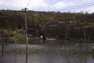 photo,material,free,landscape,picture,stock photo,Creative Commons,Great disaster, Eruption, disaster, telephone pole, Being buried in water