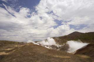 Foto, materiell, befreit, Landschaft, Bild, hat Foto auf Lager,Die Nachbarschaft von Mt. Usu-zan-Krater, Ausbruch, Rauch, abgefallener Baum, Magma