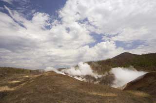 Foto, materieel, vrij, landschap, schilderstuk, bevoorraden foto,De buurt van Mt. Usu-zan krater, Plotselinge huiduitslag, Rook, Gevallene boom, Magma