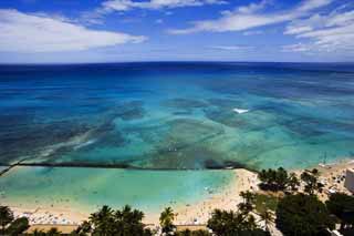fotografia, material, livra, ajardine, imagine, proveja fotografia,Verde de Waikiki, praia, praia arenosa, cu azul, Sebathing