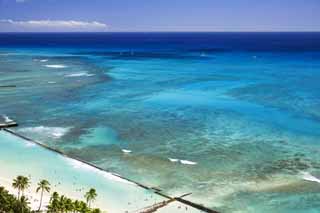 fotografia, materiale, libero il panorama, dipinga, fotografia di scorta,Waikiki azzurra, spiaggia, spiaggia sabbiosa, cielo blu, Sebathing