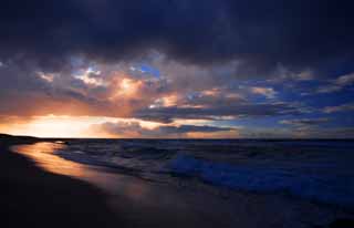 fotografia, materiale, libero il panorama, dipinga, fotografia di scorta,L'aurora di un paese meridionale, L'aurora, spiaggia sabbiosa, nube, spiaggia