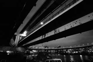 photo,material,free,landscape,picture,stock photo,Creative Commons,The night of a loop bridge, The seaside, bridge, streetlight, ship