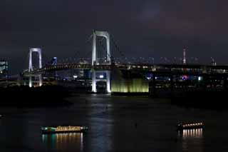 Foto, materiell, befreit, Landschaft, Bild, hat Foto auf Lager,Die Nacht von Regenbogenbrcke, Gebude, Tokyo-Turm, Vergngensboot, Tokyo-Bucht