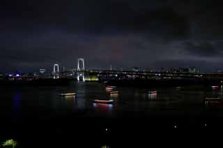 photo,material,free,landscape,picture,stock photo,Creative Commons,The night of Rainbow Bridge, building, Tokyo Tower, pleasure boat, Tokyo Bay