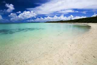 Foto, materiell, befreit, Landschaft, Bild, hat Foto auf Lager,Ein sdlicher Landstrand, sandiger Strand, blauer Himmel, Strand, Wolke