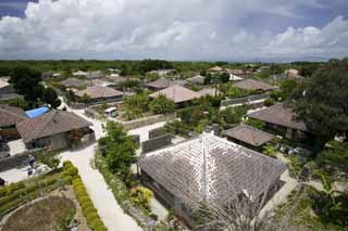 fotografia, material, livra, ajardine, imagine, proveja fotografia,Taketomi-jima Ilha cidade rea, telhado, Okinawa, azulejo, nuvem