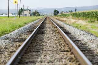 fotografia, materiale, libero il panorama, dipinga, fotografia di scorta,Punto di scomparsa di una pista, pista, ferrovia, cravatta di ferrovia, Ghiaia