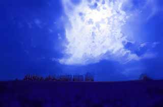 illustration,material,free,landscape,picture,painting,color pencil,crayon,drawing,Light to pour, cloud, light line, voice of the sky, row of trees